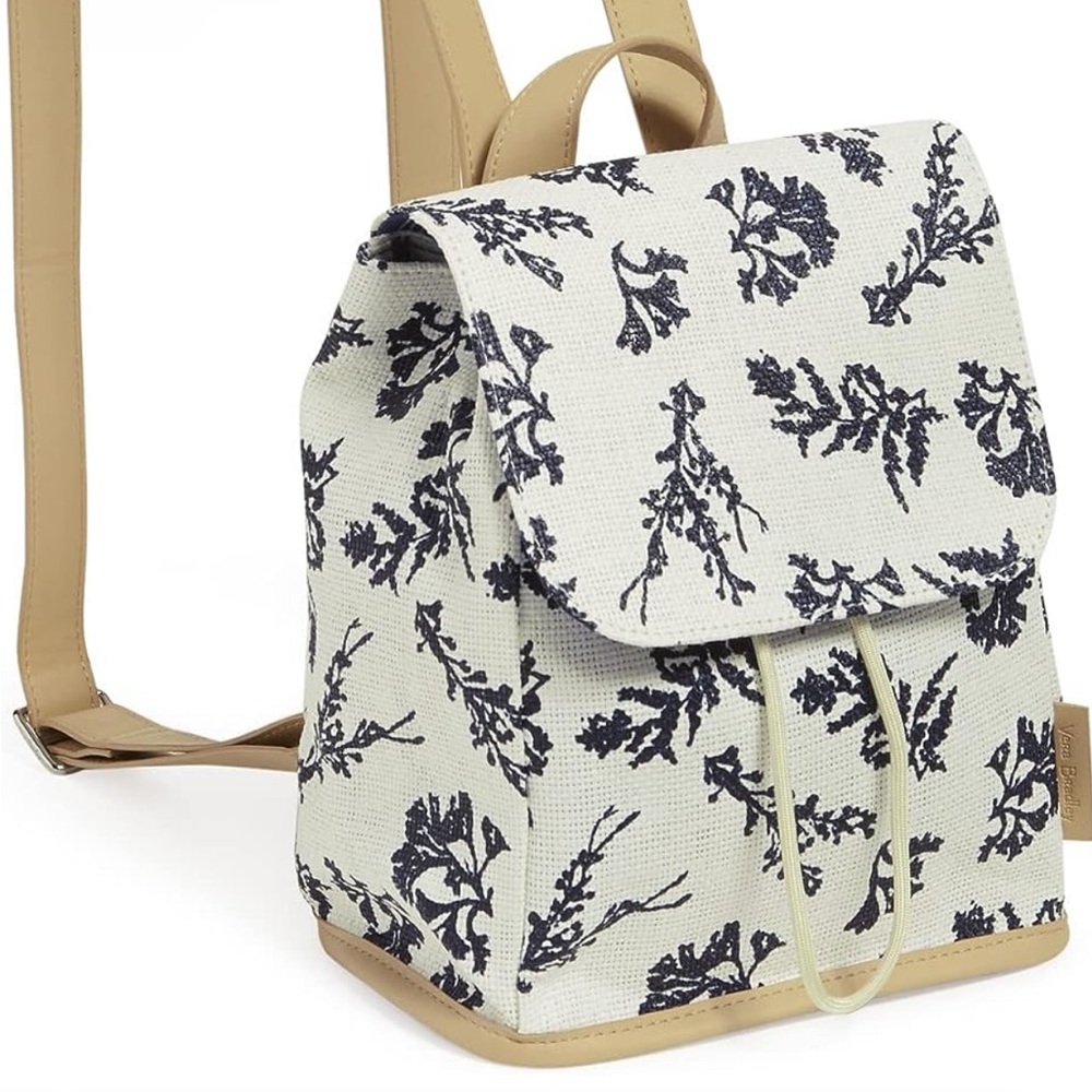 Vera Bradley Straw Mini Backpack Purse Adult Coral Blue NWT Never Used